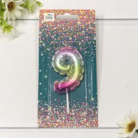 Свеча для торта Цифра 9 "Градиент со звёздочками" 6см 1/12 1/120 Арт: 20010-90/9