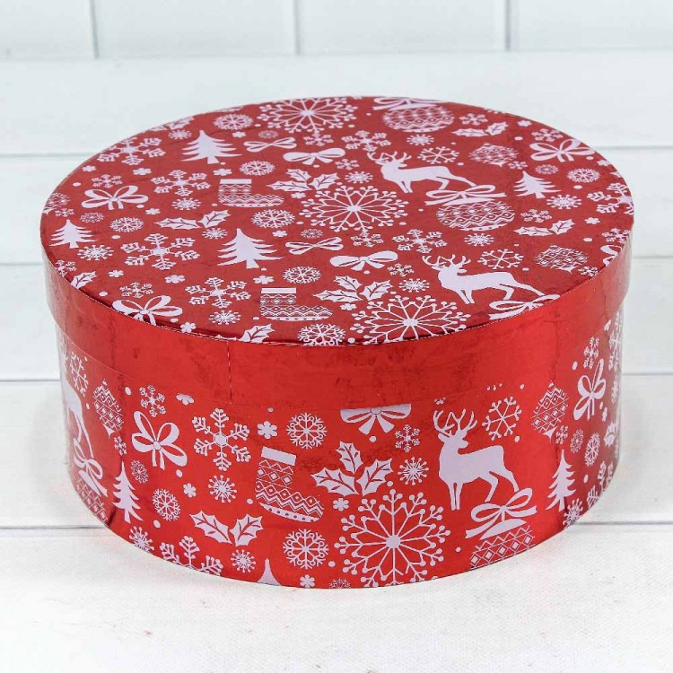 Коробки Круглые Набор 1/3 25,5*11,5 "Новогодний" Красный 1/12 Арт: 7302245/1634
