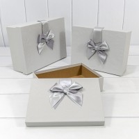 Коробки Прямоугольные Набор 1/3 29*21*9,5 с бантом "Goodluck" Серый 1/24 Арт: 720632/1