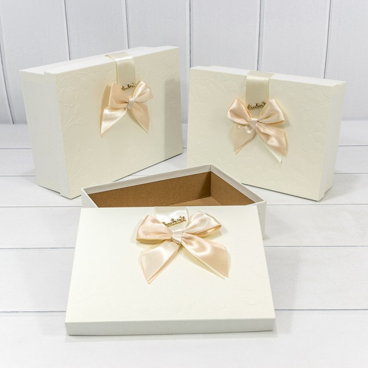 Коробки Прямоугольные Набор 1/3 29*21*9,5 с бантом "Goodluck" Бежевый 1/24 Арт: 720632/1-1