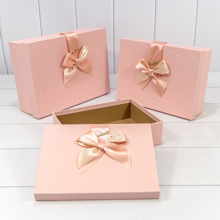 Коробки Прямоугольные Набор 1/3 29*21*9,5 с бантом "Goodluck" Розовый 1/24 Арт: 720632/2