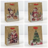 Пакет подарочный Крафт "Новый год" (микс 432) 14*20*8 150г 1/20 1/600 Арт: 300432G