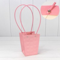 Пакет подарочный "Ваза для цветов" 15,5*13*9,5 "Квадраты" Тёмно-розовый 1/10 1/150 Арт: 000168G/26