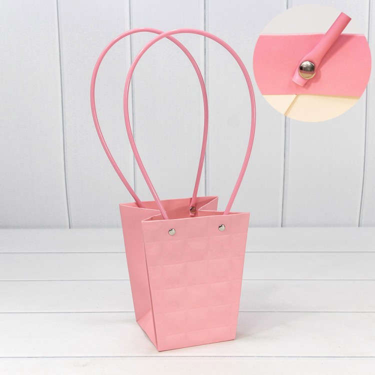 Пакет подарочный "Ваза для цветов" 15,5*13*9,5 "Квадраты" Тёмно-розовый 1/10 1/150 Арт: 000168G/26