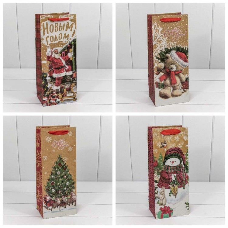 Пакет подарочный Крафт "Новогодний" (микс) 14*35*11 150г 1/20 1/240 Арт: 300367M