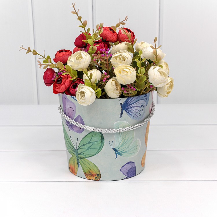 Коробка "Ваза для цветов" 15*13 с ручкой "Бабочки" 1/10 1/120 Арт: 720745/12