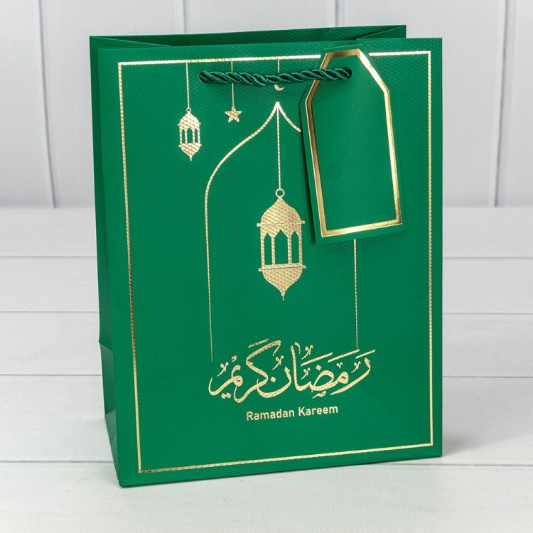 Пакет подарочный с тиснением "Ramadan" 18*23*10 210г Зелёный 1/20 1/160 Арт: 000273E