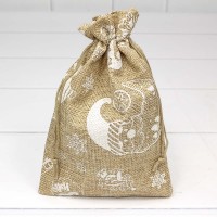 Мешочки из искусственного льна 14*20 с рисунком "Новый год" 1/50 1/1500 Арт: 000807G/3