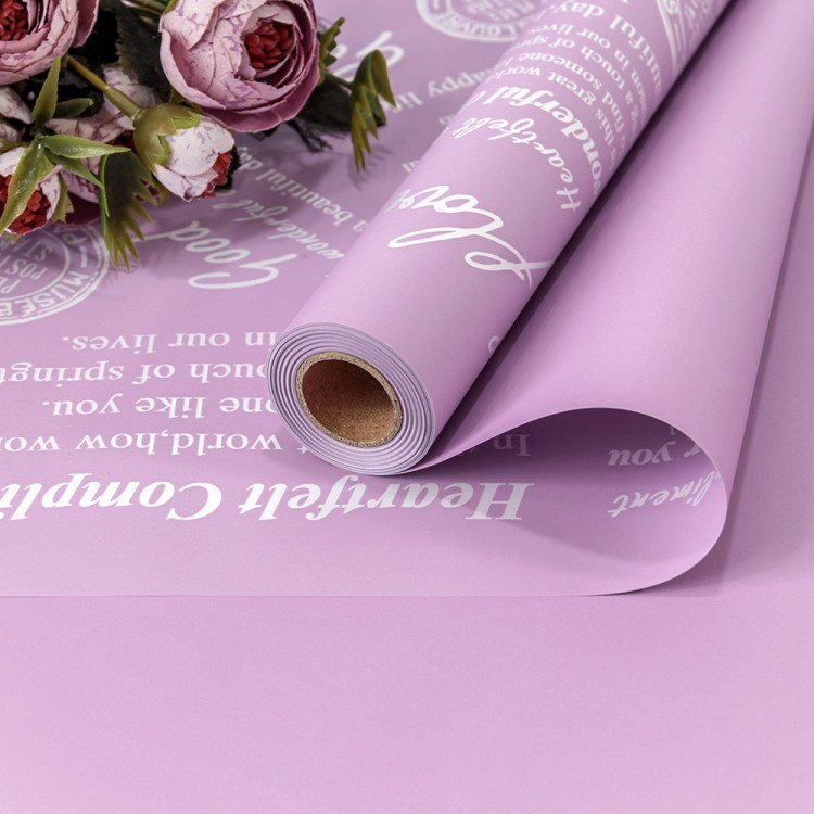  Плёнка 0,58*10м матовая с печатью "Good Luck" 65мкм Сиреневый-7437 1/30 Арт: 1662/7437