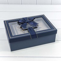 Коробки Прямоугольные Набор 1/3 29*21*9,5 с окошком и бантом Тёмно-синий 1/12 Арт: 72091307/4