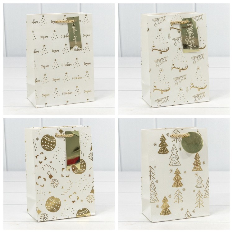 Пакет подарочный с тиснением "Новый год" (микс) 18*23*10 210г 1/20 1/360 Арт: 300382E