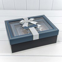 Коробки Прямоугольные Набор 1/3 33,5*25*11,5 с окошком и бантом Синий/Чёрный 1/12 Арт: 721306/5