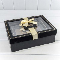 Коробки Прямоугольные Набор 1/3 33,5*25*11,5 с окошком и бантом Чёрный 1/12 Арт: 721306/7