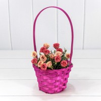 Корзина плетёная Круглая 13*9,5/28 с ручкой "Береста" Глубокий розовый 1/120 Арт: 420200/4