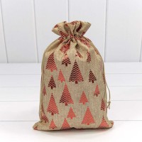Мешочки из искусственного льна 20*30 с рисунком "Ёлки" Красный 1/25 1/500 Арт: 000808K/1
