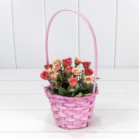 Корзина плетёная Круглая 13*9,5/28 с ручкой "Береста" Розовый 1/120 Арт: 420200/2