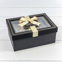 Коробки Прямоугольные Набор 1/3 22,5*16*9,5 с окошком и бантом Чёрный 1/20 Арт: 721309/7