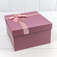 Коробки Квадратные Набор 1/3 21*21*12,3 с двойным бантиком и сердечком Лиловый 1/18 Арт: 721626/2