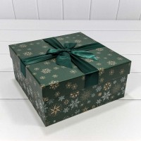 Коробки Квадратные Набор 1/3 24*24*11,5 "Снежинки" Зелёный 1/24 Арт: 720300-701