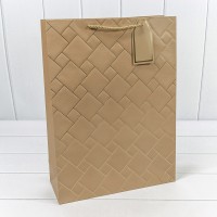 Пакет подарочный с тиснением "Квадраты" Бежево-серый 31*42*12 210г 1/12 1/240 Арт: 300590A/14