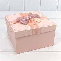Коробки Квадратные Набор 1/3 21*21*12,3 с бантом Персиковый 1/18 Арт: 721628/2