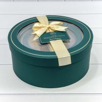 Коробки Круглые Набор 1/3 28*11,5 с окошком и бантом Синевато-зелёный 1/12 Арт: 721302/3