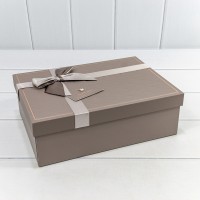 Коробки Прямоугольные Набор 1/3 29*21*9,5 с двойным бантом и короной Серый 1/12 Арт: 721632/1