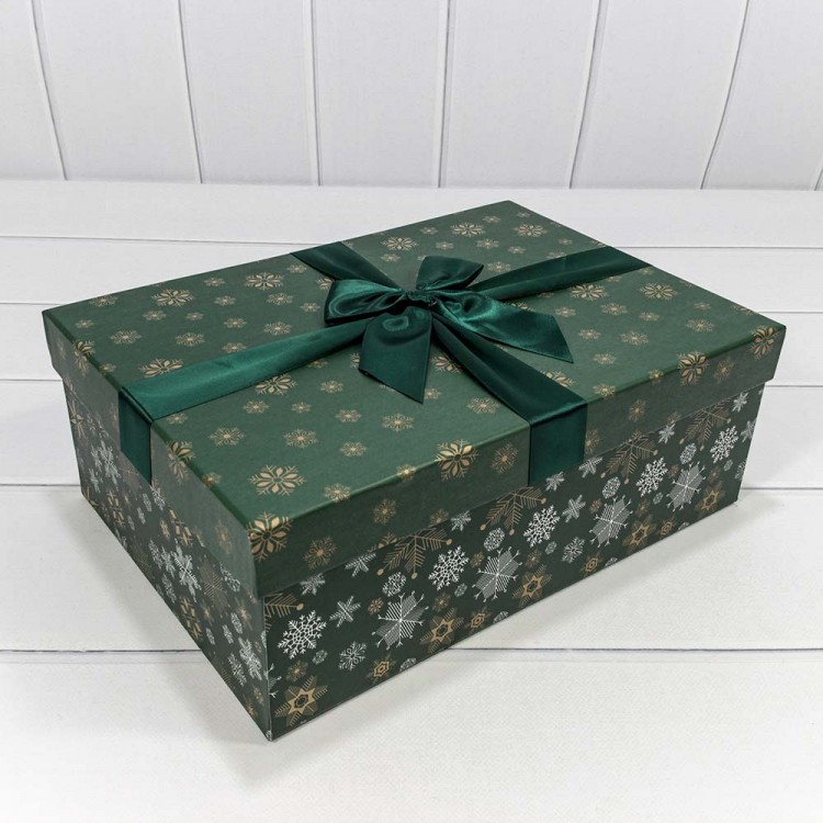 Коробки Прямоугольные Набор 1/3 35*25*12 "Снежинки" Зелёный 1/20 Арт: 720300-601
